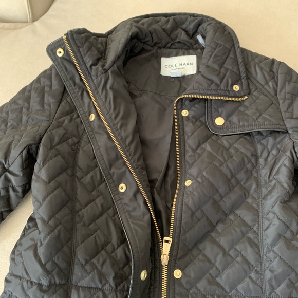 Cole Haan Black Quilted Gold ZIP Snap NWOT Jacket - Picture 3 of 12